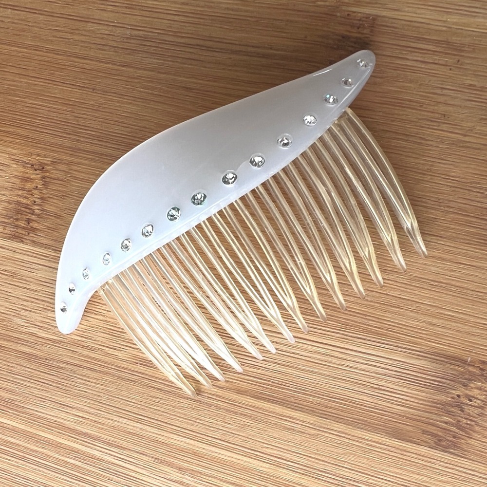 Vintage Frosted White Ivory Moon Glow Rhinestone Hair Side Comb Wave Bridal 50's